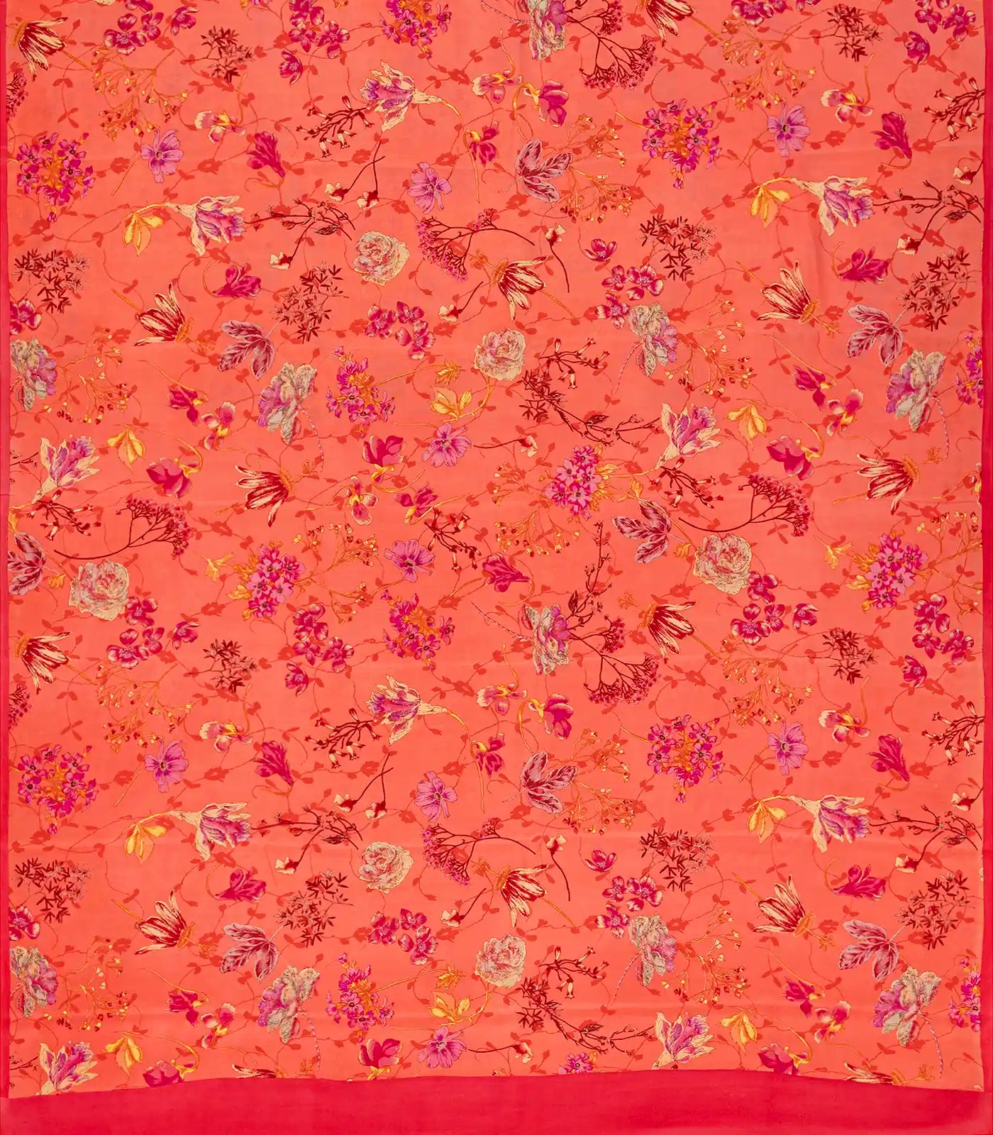 Peach Woven Digital Printed Crepe Silk Saree With Floral Motifs