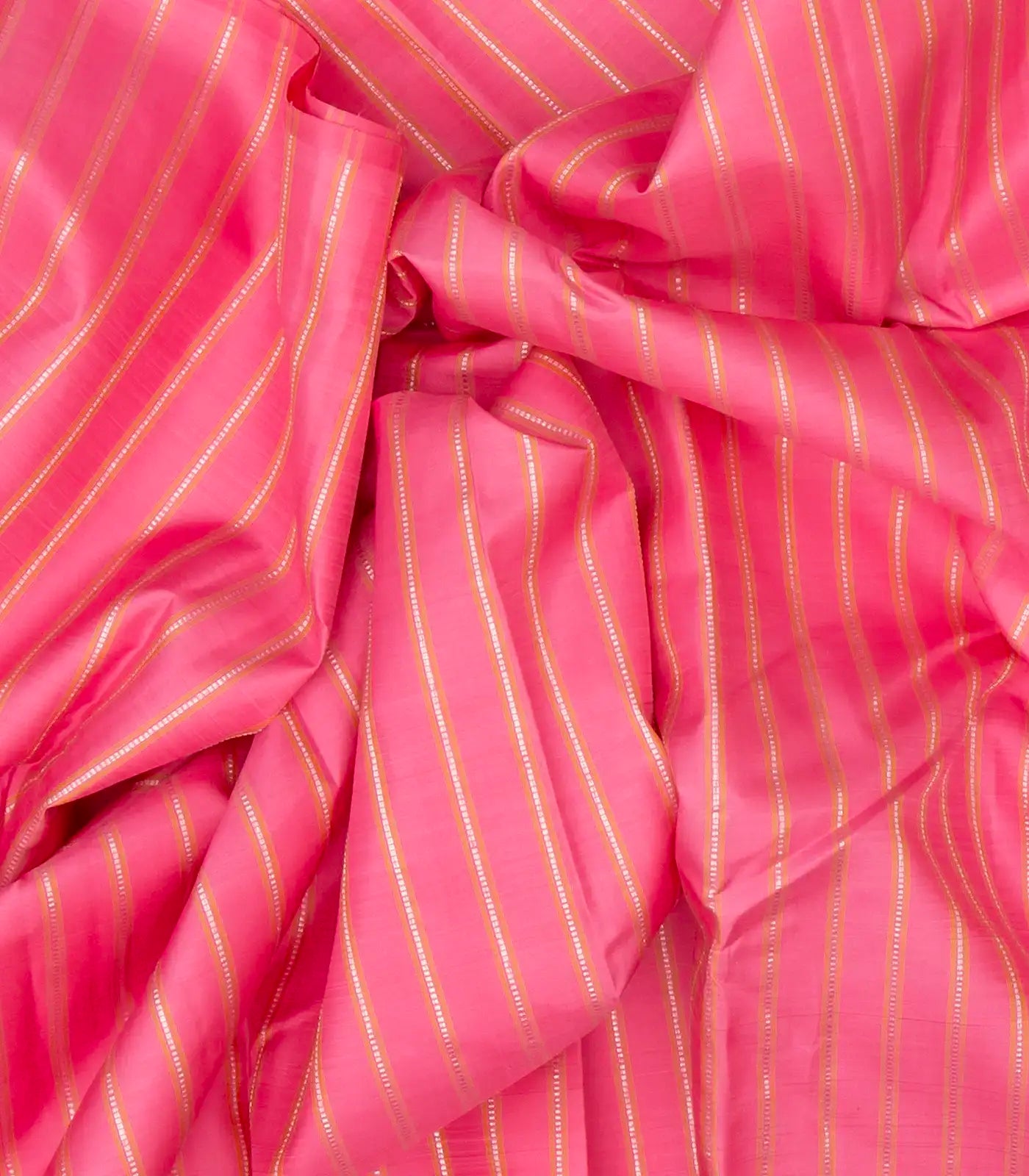 Bubblegum Pink Handloom Kanchipuram Silk Saree With Meena Stripes