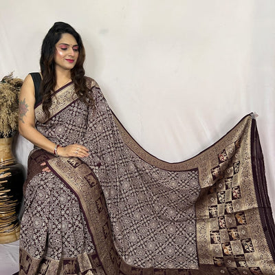 Dola Silk Authentic Hand Crafted Ajrakh Work Saree