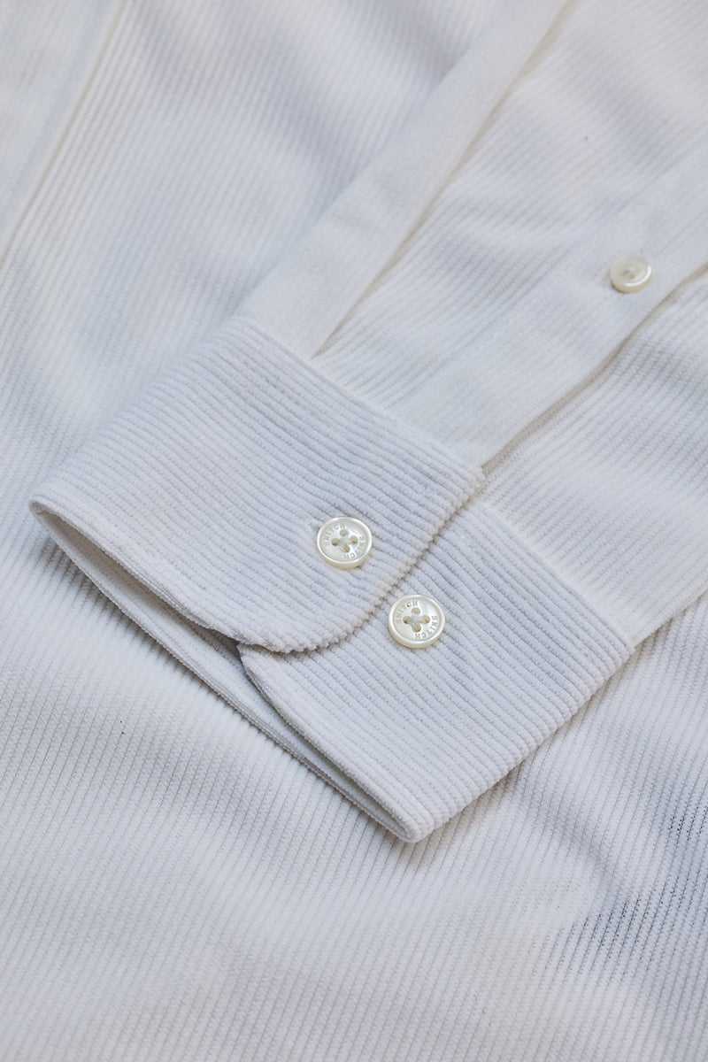 White Slim Fit Corduroy Shirt