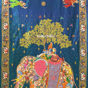 Peacock Green Dual Tone Kandarpa Hasti Hand-Painted Pattachitra Saree