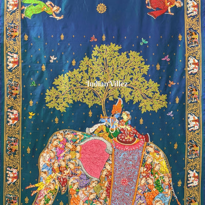 Peacock Green Dual Tone Kandarpa Hasti Hand-Painted Pattachitra Saree