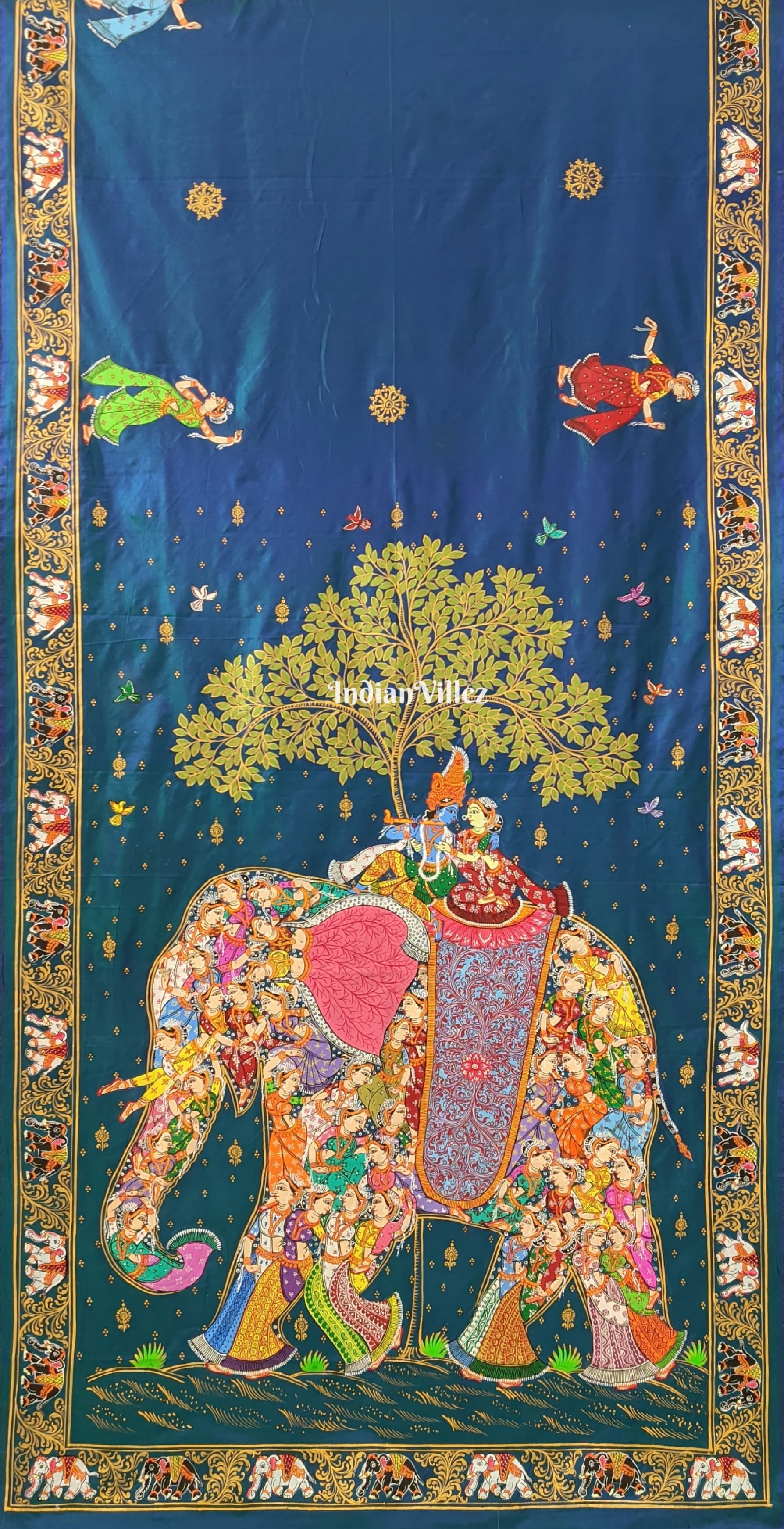 Peacock Green Dual Tone Kandarpa Hasti Hand-Painted Pattachitra Saree