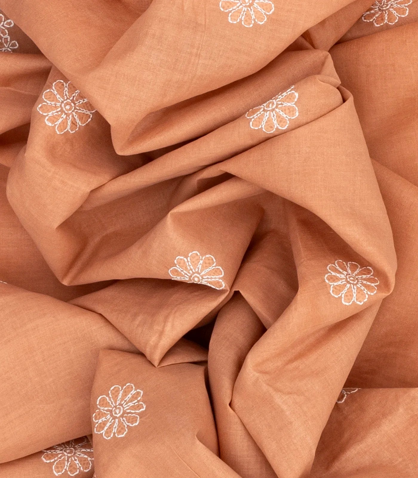 Dark Peach Chikankari Embroidered Cotton Saree With Floral Motifs