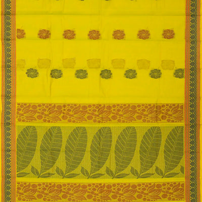 Lime Green Rasipuram Cotton Saree With Floral Buttas