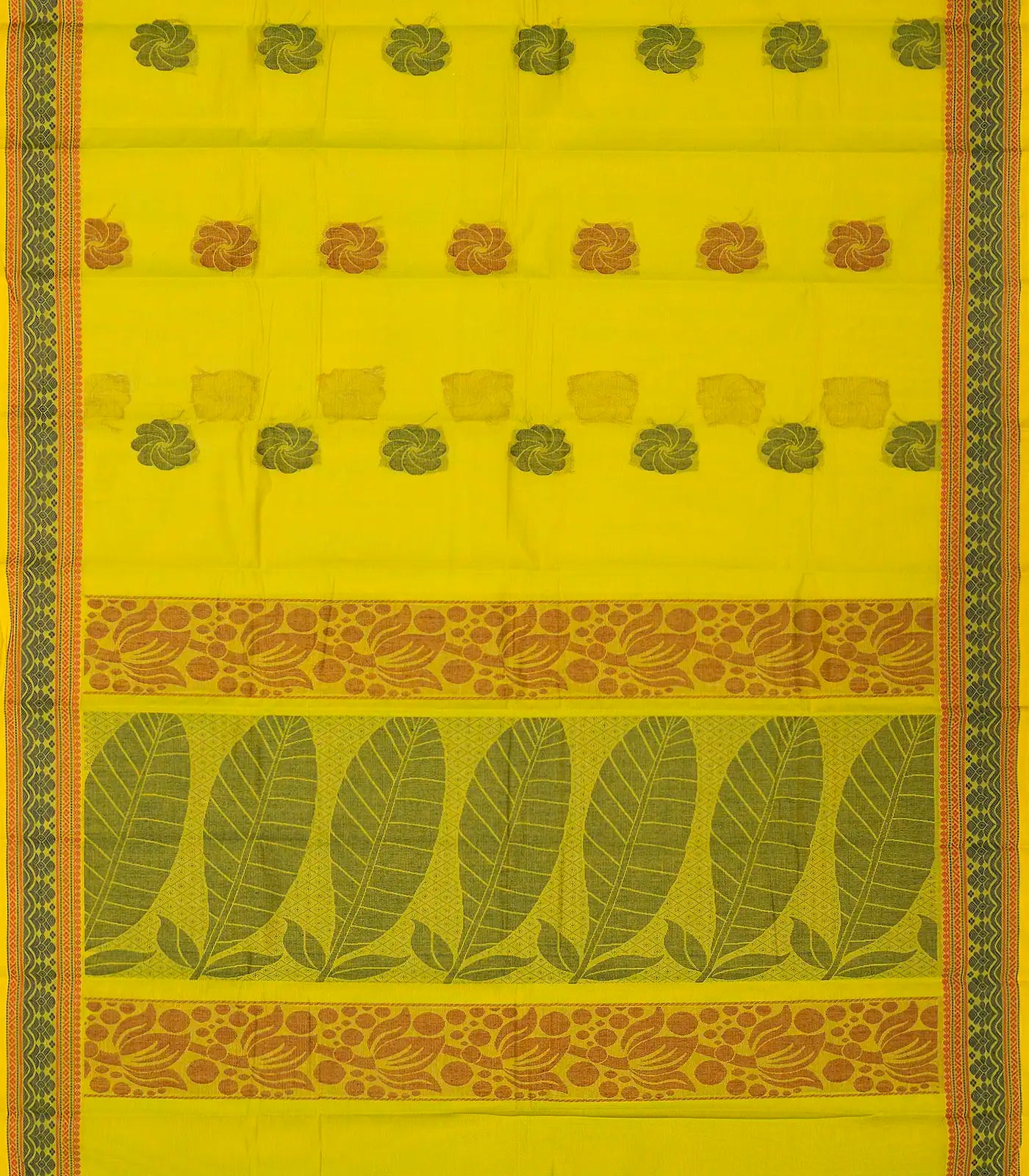 Lime Green Rasipuram Cotton Saree With Floral Buttas