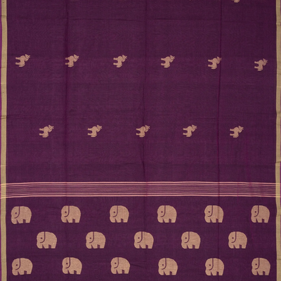 Magenta Handloom Bengal Cotton Saree With Horse Buttas
