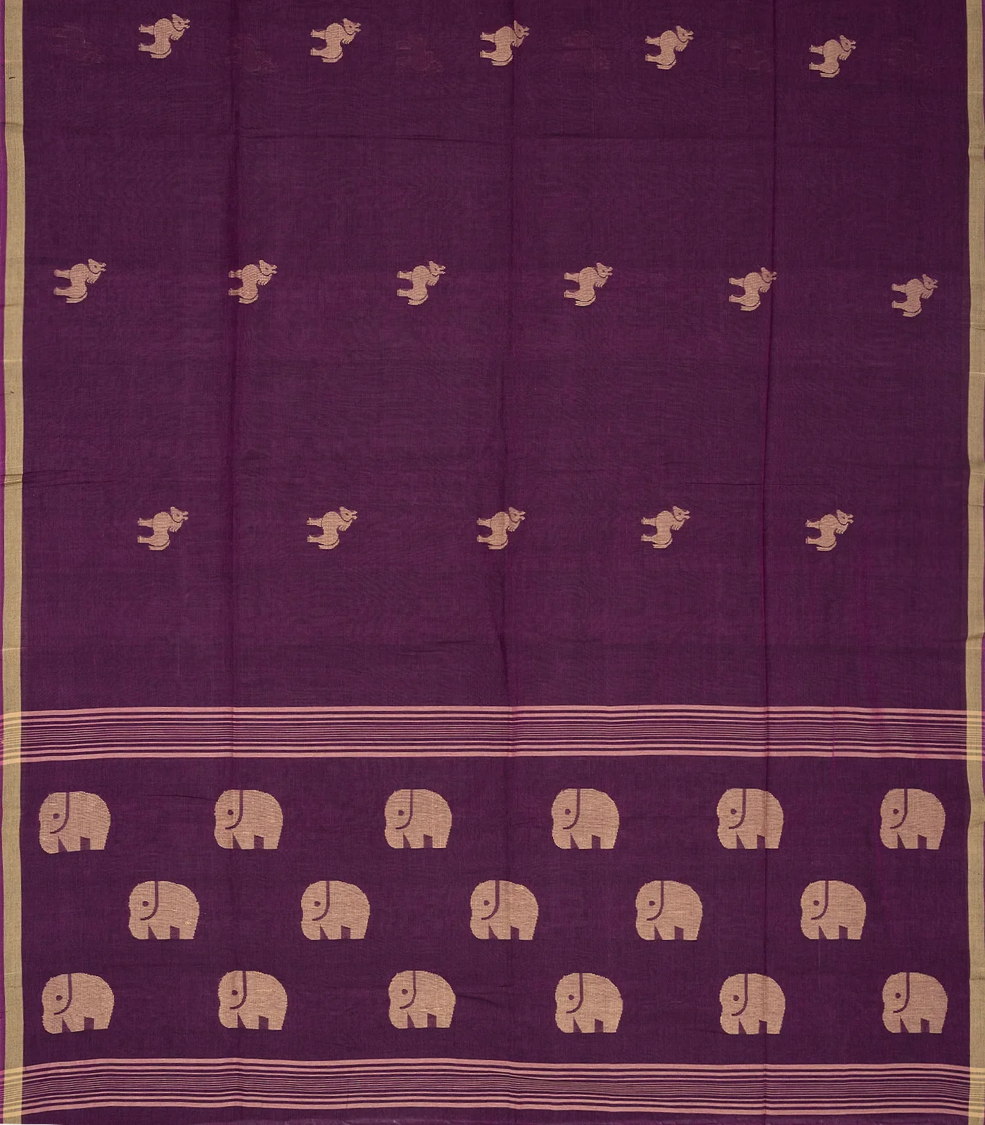 Magenta Handloom Bengal Cotton Saree With Horse Buttas