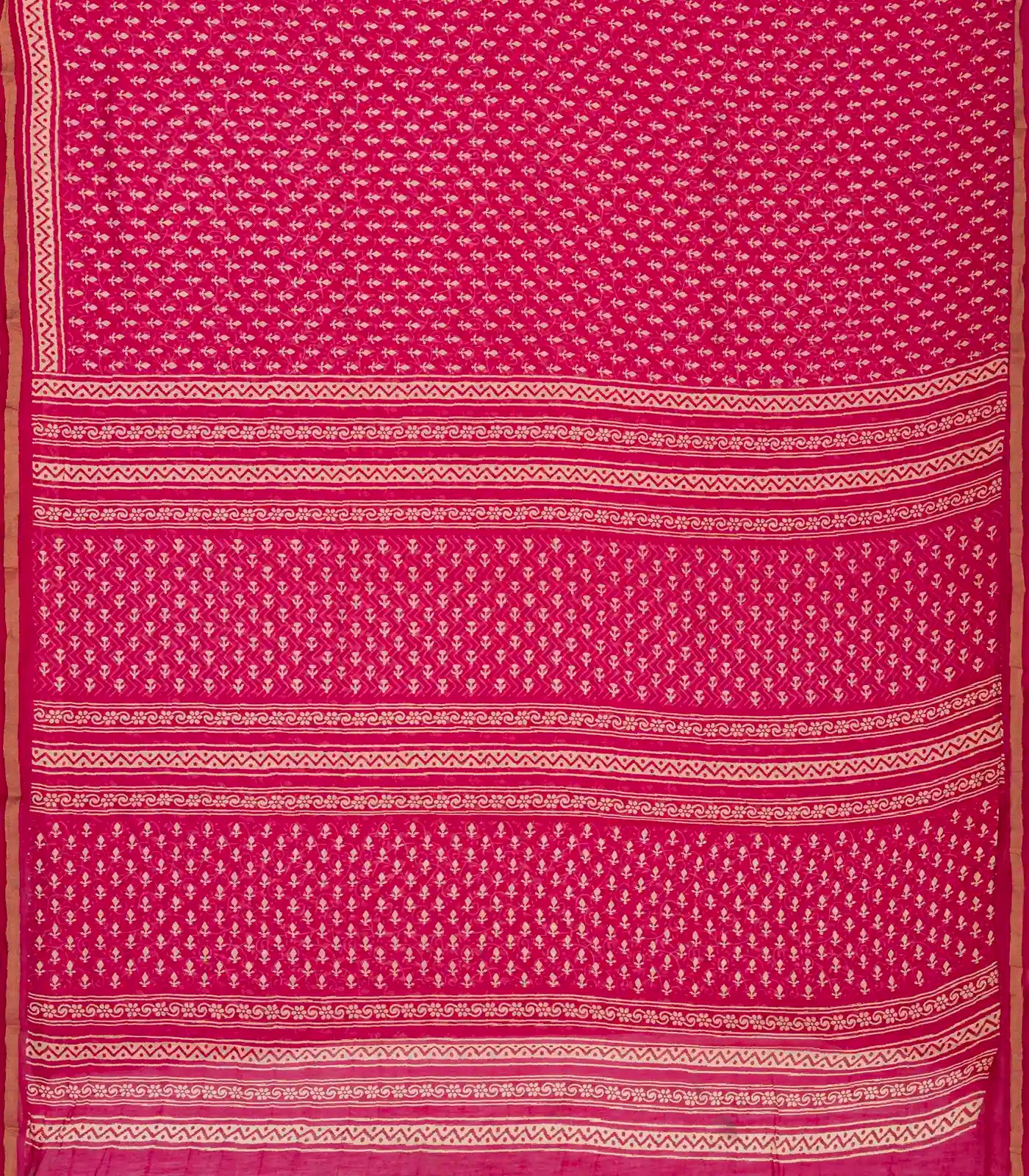 Pink Woven Jaipur Cotton Saree With Printed Floral Motifs