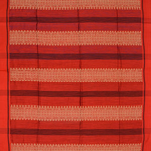 Rust Handwoven Tussar Silk Saree With Micro motifs & Stripes-Rust