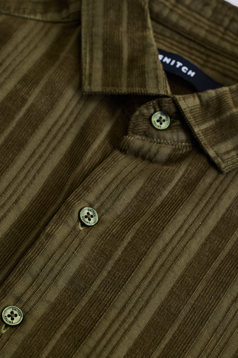Olive Corduroy Slim Fit Shirt