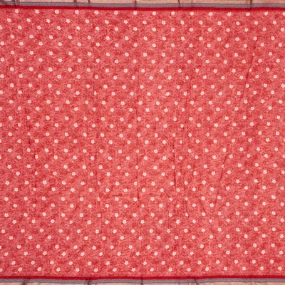 Baby Pink Chanderi Cotton Saree With Printed Floral Motifs