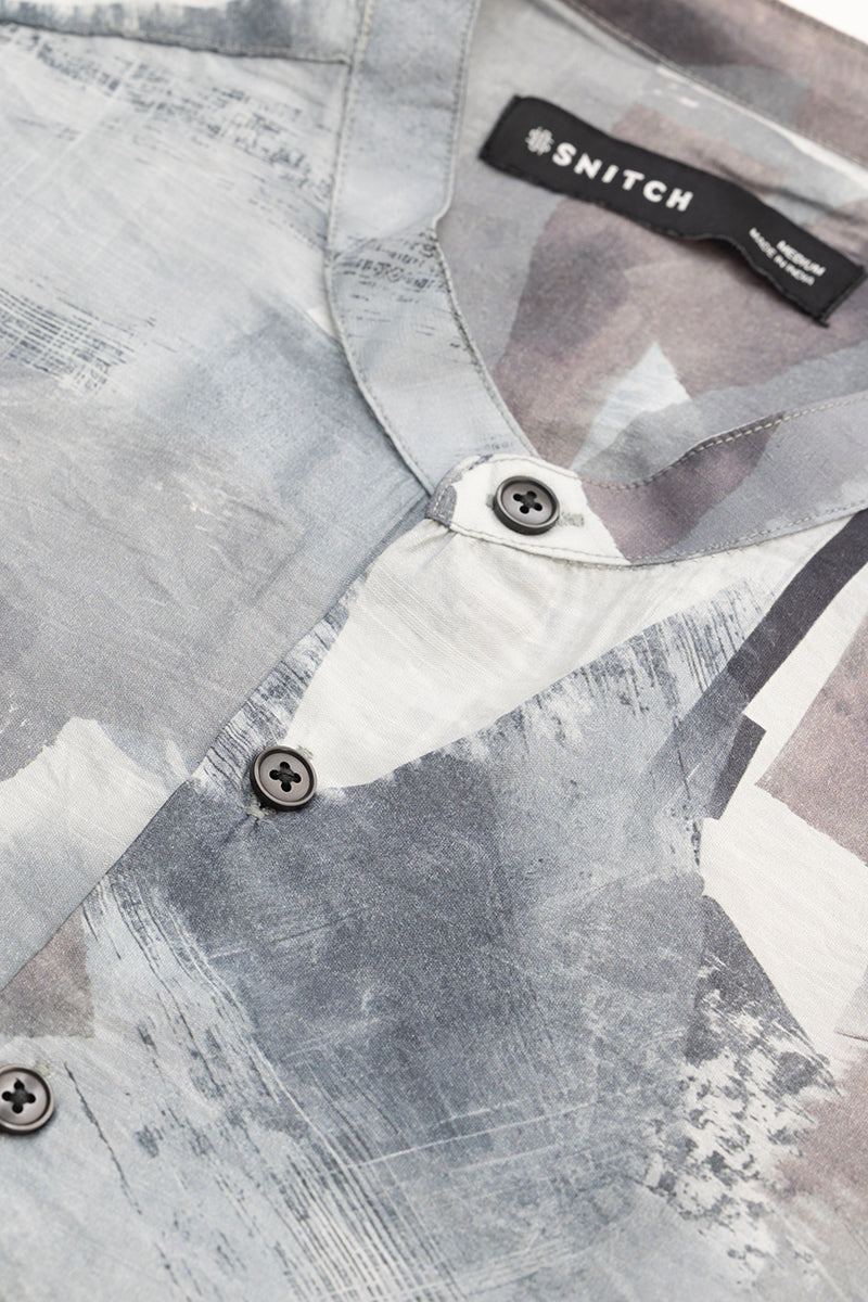 Light Grey Abstract Mandarin Shirt