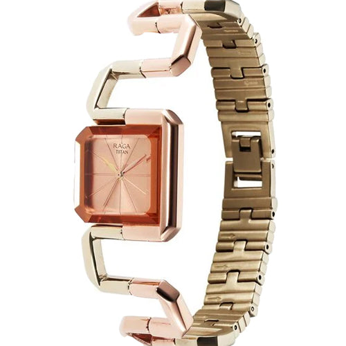 Titan Raga Delight Quartz Analog Rose Gold Dial Rose Gold Stainless Steel Strap Watch For Women 25mm 95155KM01