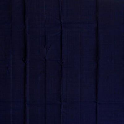 Mustard Silk Saree With Checks & Navy Blue Border