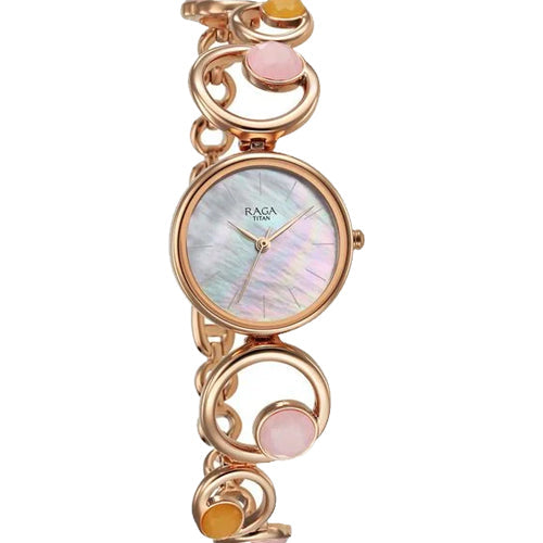Titan Raga New You Quartz Analog Mother Of Pearl Citrine and Rose Quartz stones Strap for Women 26mm 95194WM01F