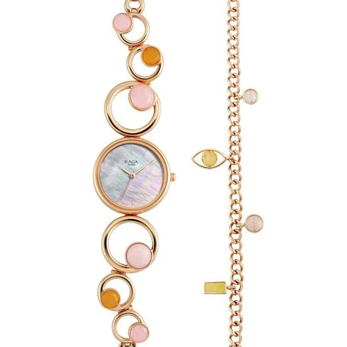 Titan Raga New You Quartz Analog Mother Of Pearl Citrine and Rose Quartz stones Strap for Women 26mm 95194WM01F