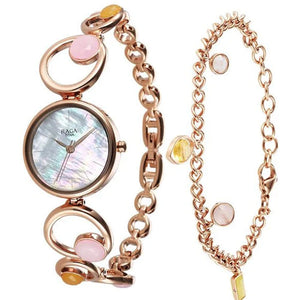 Titan Raga New You Quartz Analog Mother Of Pearl Citrine and Rose Quartz stones Strap for Women 26mm 95194WM01F