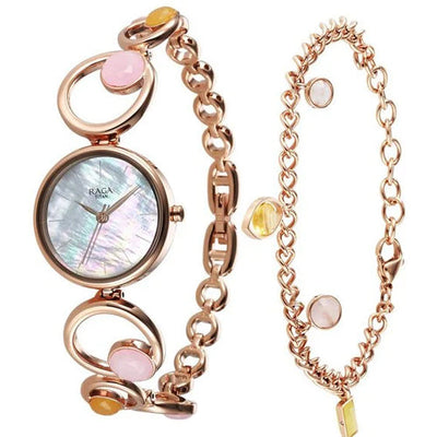 Titan Raga New You Quartz Analog Mother Of Pearl Citrine and Rose Quartz stones Strap for Women 26mm 95194WM01F