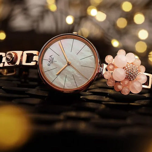 Titan Raga Delight Mother Of Pearl Dial Analog Metal Strap Watch for Women 30mm 95201WM01
