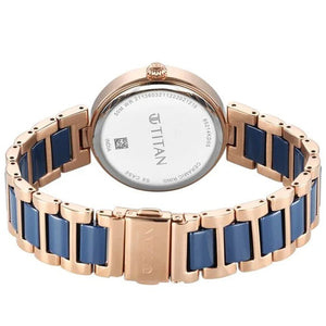 Titan Purple Ceramics Blue Dial Watch for Women 34mm 95214KD05