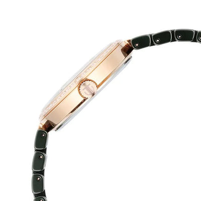 Titan Purple Ceramics Quartz Analog Mother of Pearl Dial Green Ceramic Strap Watch For Women 34mm 95215KC04