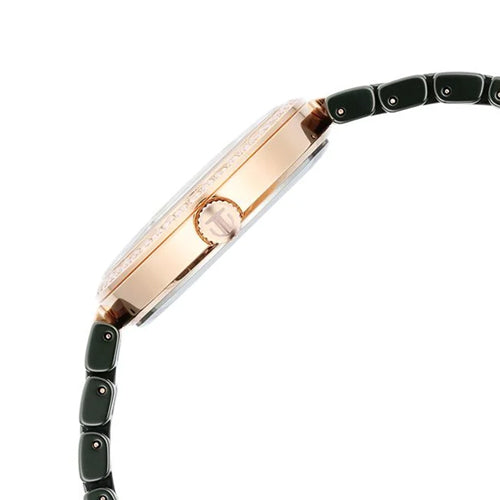 Titan Purple Ceramics Quartz Analog Mother of Pearl Dial Green Ceramic Strap Watch For Women 34mm 95215KC04
