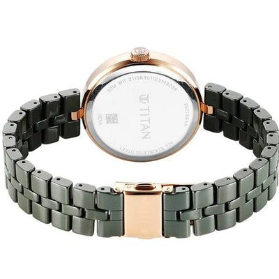 Titan Purple Ceramics Quartz Analog Mother of Pearl Dial Green Ceramic Strap Watch For Women 34mm 95215KC04