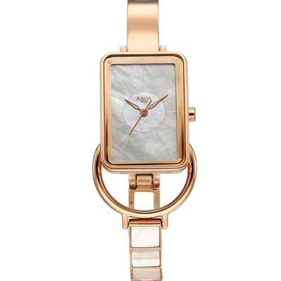 Titan Raga Power Pearls Quartz Analog Watch For Women With Mother of Pearl Dial Rose Gold Metal Strap 21mm 95223WM01F