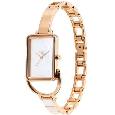 Titan Raga Power Pearls Quartz Analog Watch For Women With Mother of Pearl Dial Rose Gold Metal Strap 21mm 95223WM01F