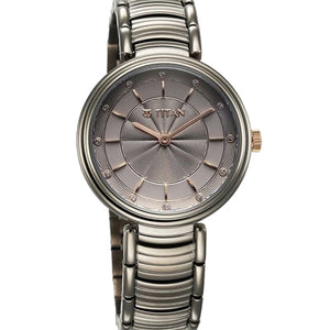 Titan Aura Quartz Analog Titanium Dial With Titanium Stainless Steel Strap Watch for Women 34mm 95240KM01