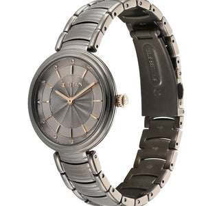 Titan Aura Quartz Analog Titanium Dial With Titanium Stainless Steel Strap Watch for Women 34mm 95240KM01