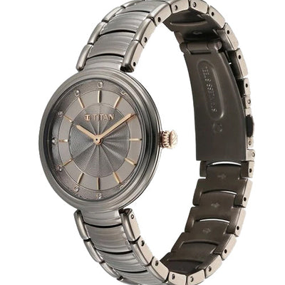 Titan Aura Quartz Analog Titanium Dial With Titanium Stainless Steel Strap Watch for Women 34mm 95240KM01