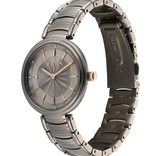 Titan Aura Quartz Analog Titanium Dial With Titanium Stainless Steel Strap Watch for Women 34mm 95240KM01