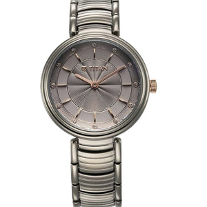 Titan Aura Quartz Analog Titanium Dial With Titanium Stainless Steel Strap Watch for Women 34mm 95240KM01