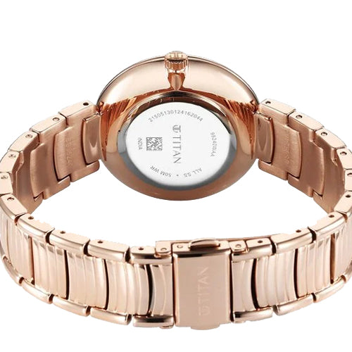 Titan Aura Quartz Analog Rose Gold Dial Rose Gold Stainless Steel Strap Watch for Women 34mm 95240WM01