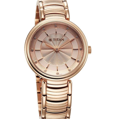 Titan Aura Quartz Analog Rose Gold Dial Rose Gold Stainless Steel Strap Watch for Women 34mm 95240WM01