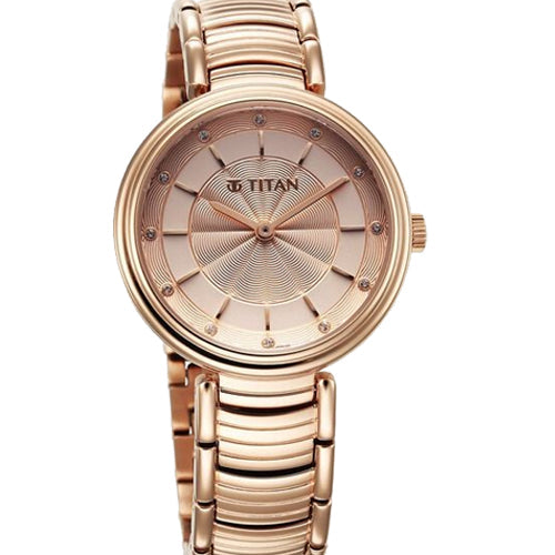 Titan Aura Quartz Analog Rose Gold Dial Rose Gold Stainless Steel Strap Watch for Women 34mm 95240WM01