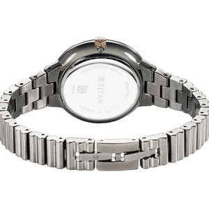 Titan Aura Quartz Analog Purple Dial Stainless Steel Strap Watch for Women 34mm 95245KM01