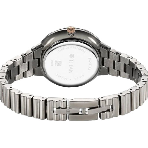 Titan Aura Quartz Analog Purple Dial Stainless Steel Strap Watch for Women 34mm 95245KM01
