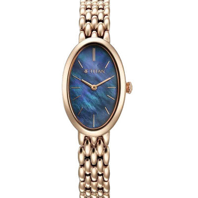 Titan Aura Quartz Analog Mother Of Pearl Dial Stainless Steel Strap Watch for Women 22mm 95246WM01
