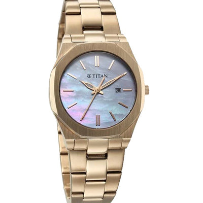 Titan Workday Wonders Quartz Analog with Date Mother Of Pearl Dial Stainless Steel Strap Watch For Women 26.3mm 95295WM01