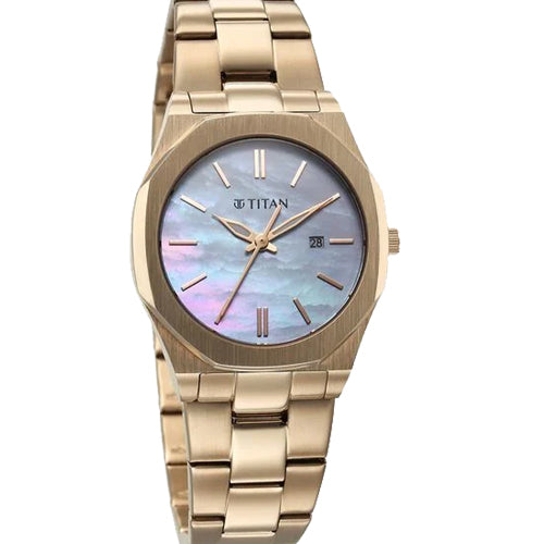 Titan Workday Wonders Quartz Analog with Date Mother Of Pearl Dial Stainless Steel Strap Watch For Women 26.3mm 95295WM01