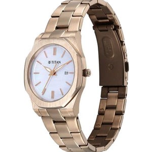 Titan Workday Wonders Quartz Analog with Date Mother Of Pearl Dial Stainless Steel Strap Watch For Women 26.3mm 95295WM01