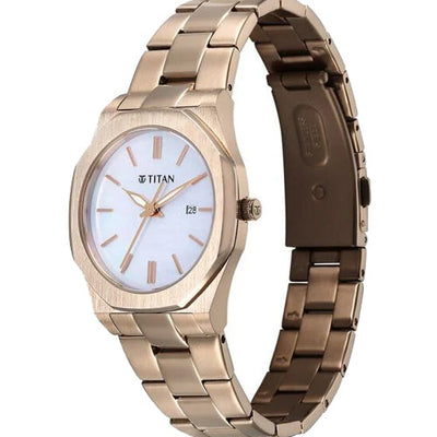 Titan Workday Wonders Quartz Analog with Date Mother Of Pearl Dial Stainless Steel Strap Watch For Women 26.3mm 95295WM01