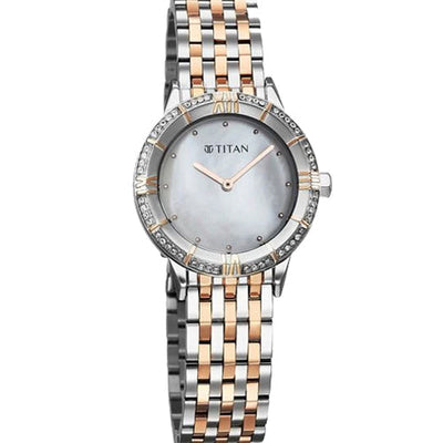 Titan Glamour Quartz Analog Mother Of Pearl Dial Two Toned Stainless Steel Strap Watch For Women 30.5mm 95316KM01