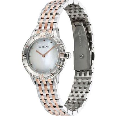 Titan Glamour Quartz Analog Mother Of Pearl Dial Two Toned Stainless Steel Strap Watch For Women 30.5mm 95316KM01