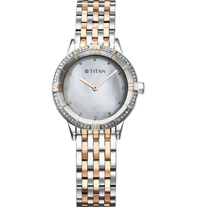 Titan Glamour Quartz Analog Mother Of Pearl Dial Two Toned Stainless Steel Strap Watch For Women 30.5mm 95316KM01