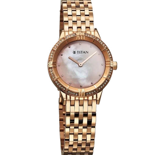 Titan Glamour Quartz Analog Mother Of Pearl Dial Rose Gold Stainless Steel Strap Watch For Women 30.5mm 95316WM01
