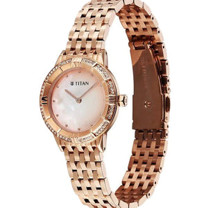 Titan Glamour Quartz Analog Mother Of Pearl Dial Rose Gold Stainless Steel Strap Watch For Women 30.5mm 95316WM01